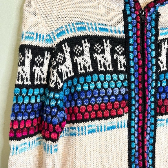 Alpaca Sweater Jacket Llama Soft Hooded cream Zip up Size M - Picture 10 of 10